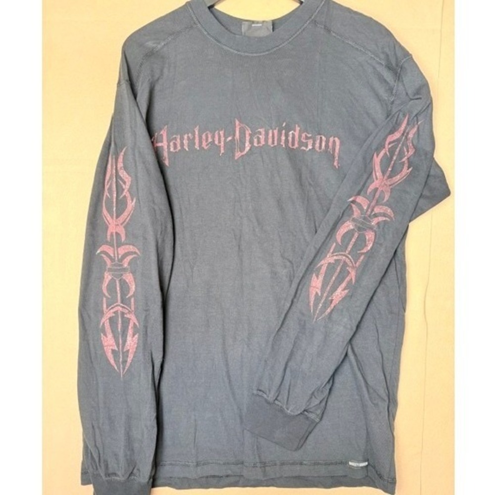 Harley Davidson Long Sleeve Shirt Mens M Black Red Tribal Graphics